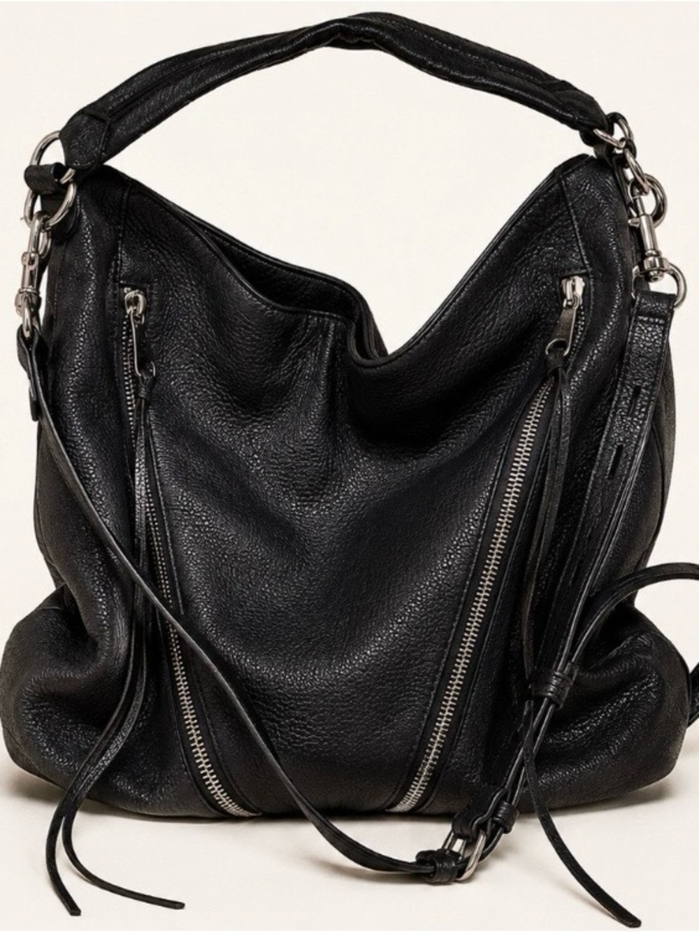 Rebecca Minkoff Purse Moto Crossbody Shoulder Hobo Bag Black Leather - Picture 2 of 10